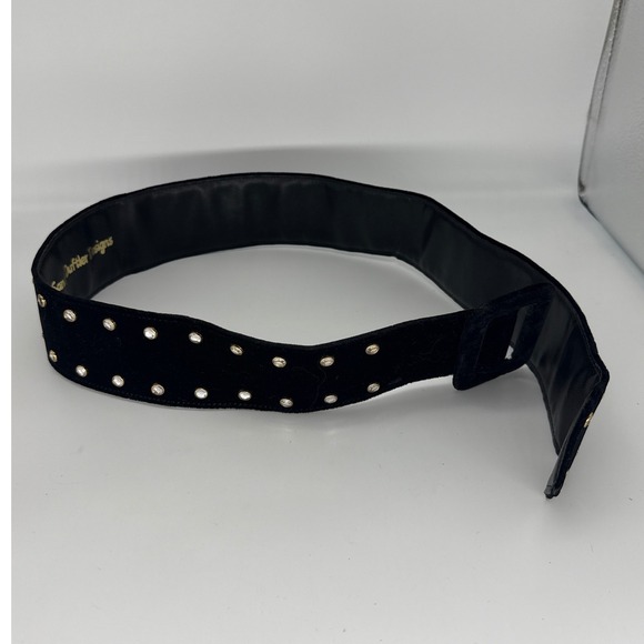 Sandy Duftler Designs Black Velvet Rhinestone Studded Wide Belt Lg 29-34 Waist - Picture 4 of 7